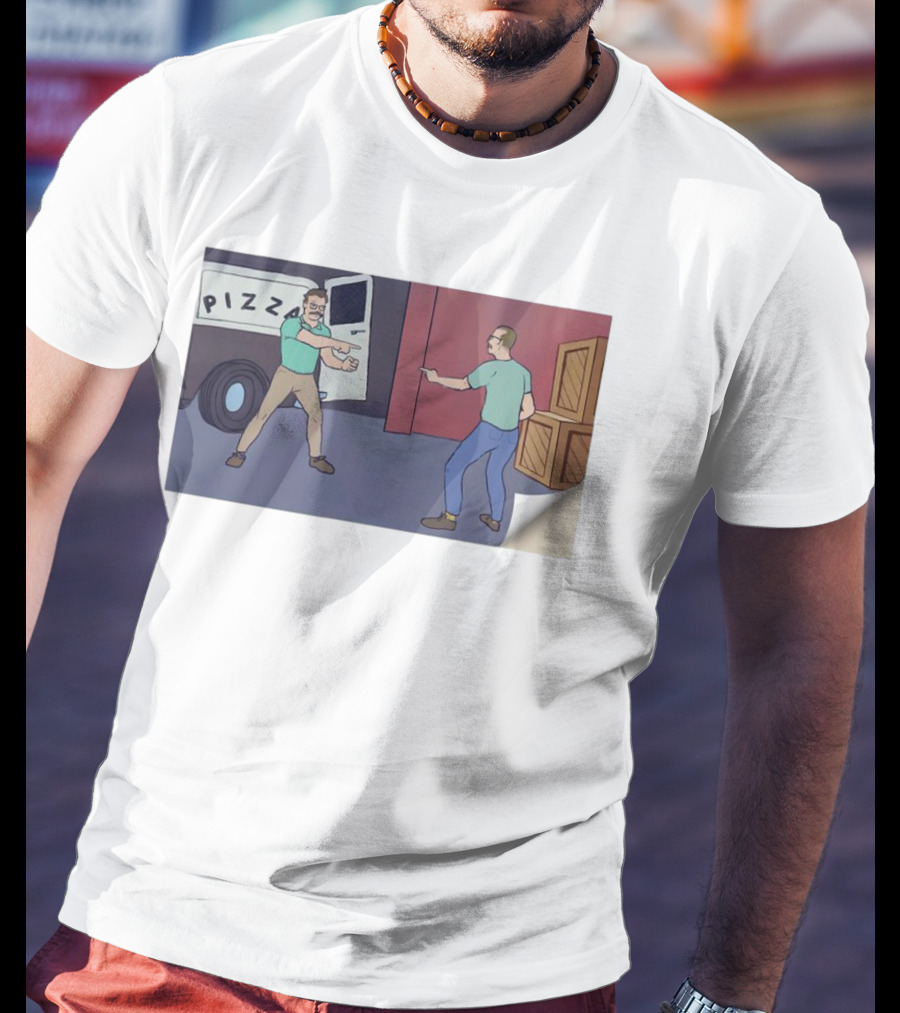Pizza John Mustache Meme Spider-Man Pointing Scene T-Shirt