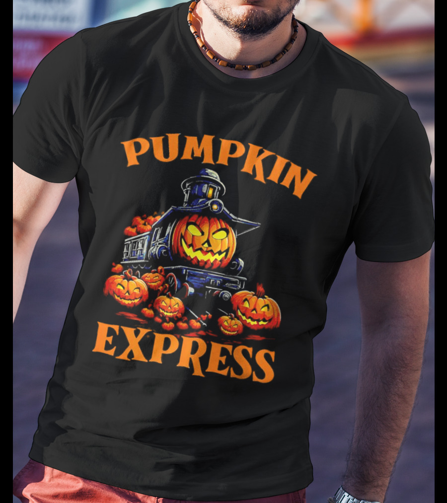 PUMPKIN EXPRESS Halloween Train With Jack-o'-Lantern Faces T-Shirt