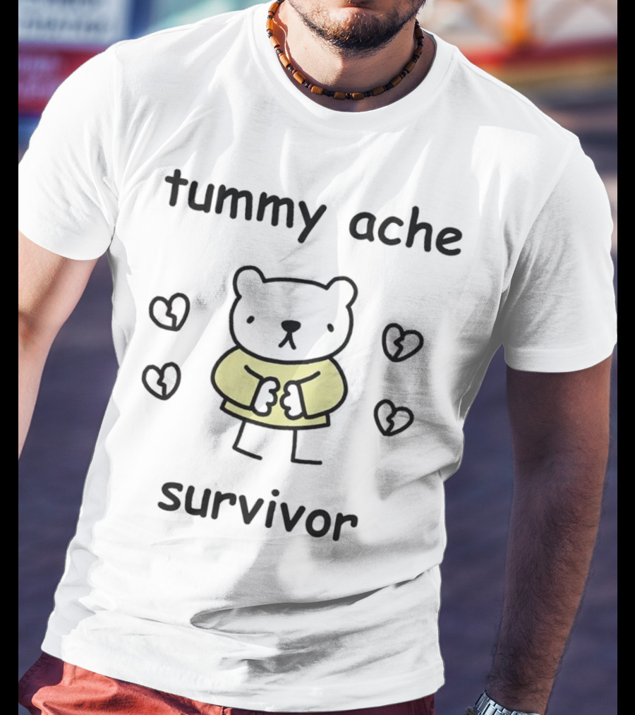 Tummy Ache Survivor Bear Surrounded By Hearts T-Shirt