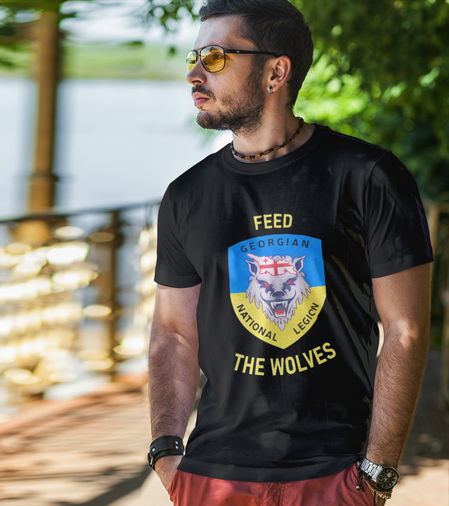 Feed The Wolves Georgian National Legion Wolf Badge With Flag Elements T-Shirt