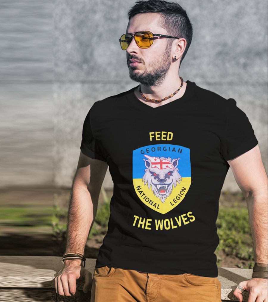 Feed The Wolves Georgian National Legion Wolf Badge With Flag Elements T-Shirt