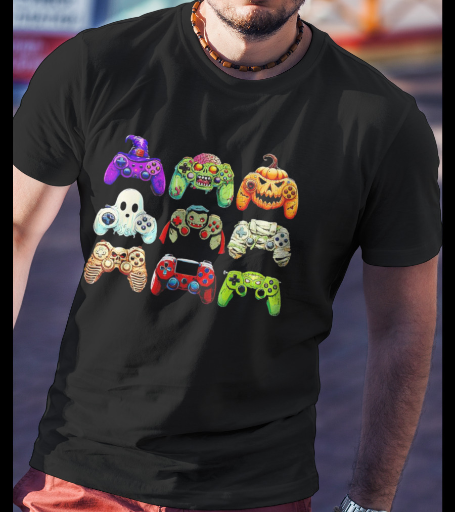 Gaming Skeleton Zombie Ghost Pumpkin Witch Halloween Controller Collection T-Shirt