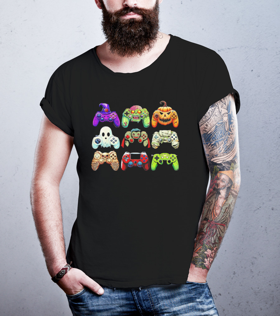 Gaming Skeleton Zombie Ghost Pumpkin Witch Halloween Controller Collection T-Shirt