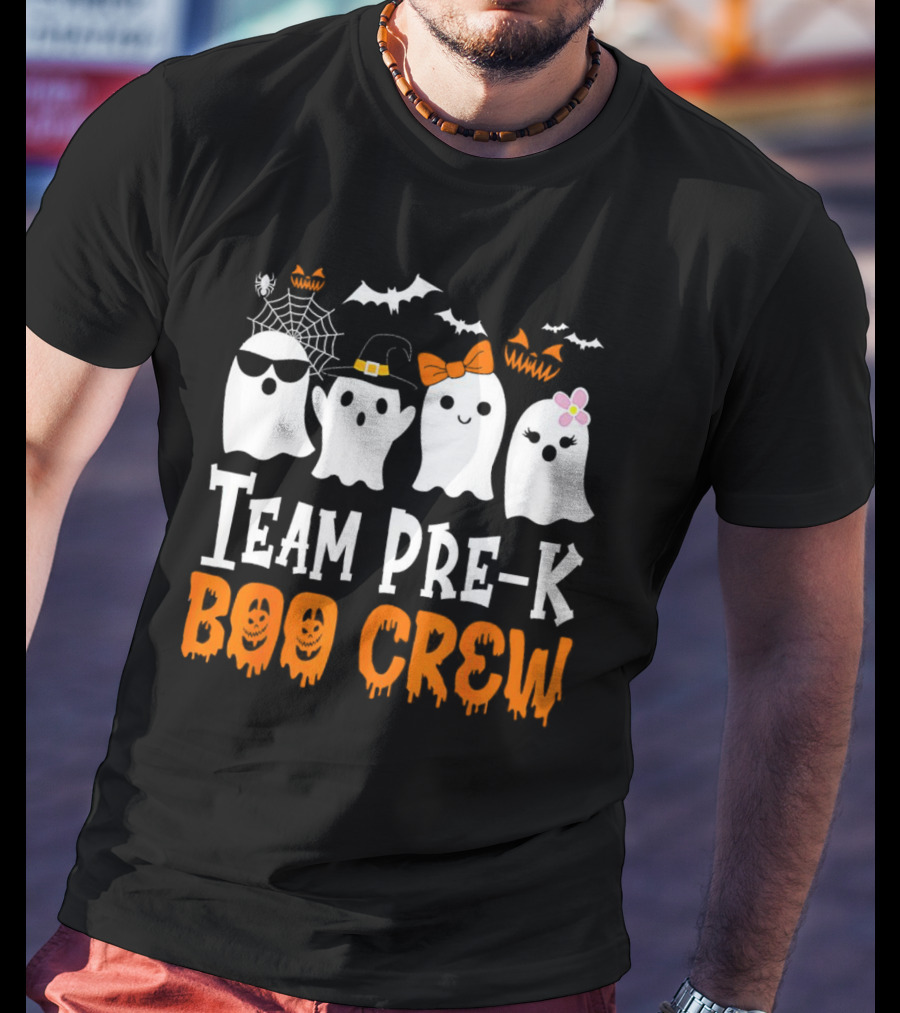Team Pre-K Boo Crew Halloween Ghosts With Hats And Bows T-Shirt