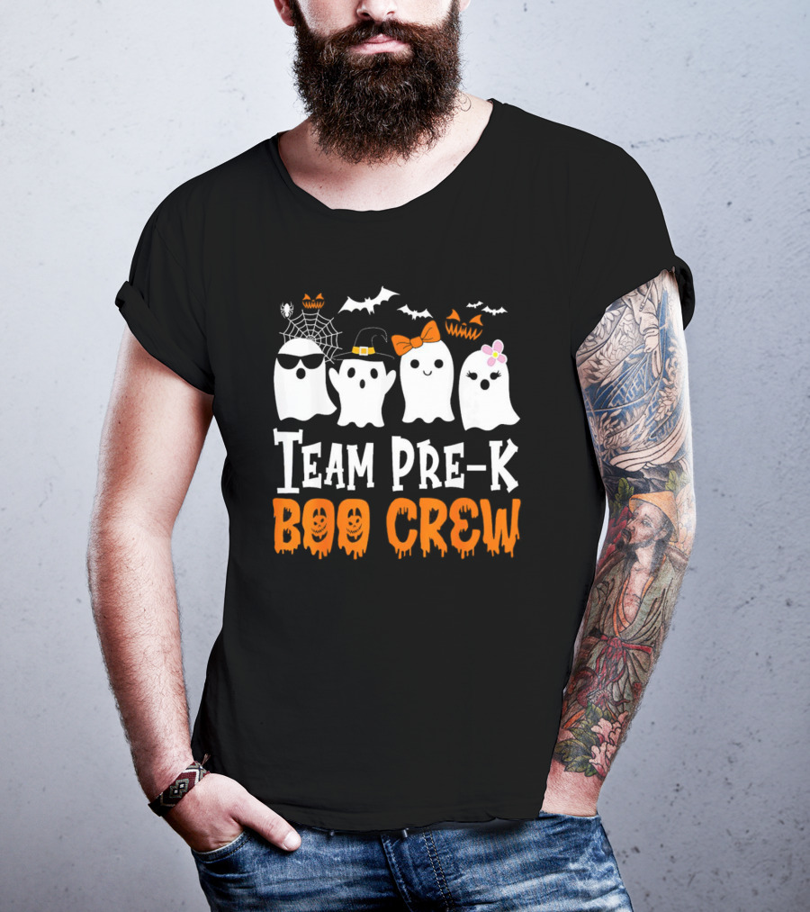 Team Pre-K Boo Crew Halloween Ghosts With Hats And Bows T-Shirt