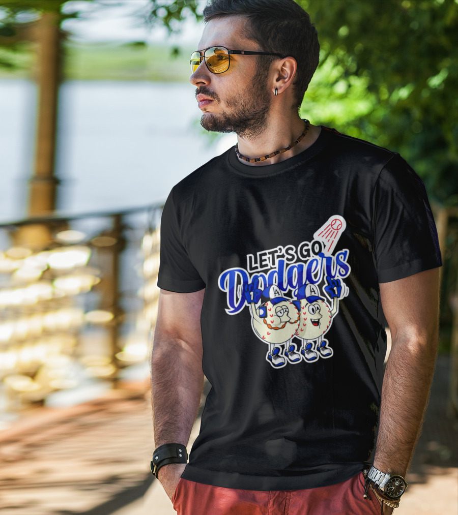 Let's Go Dodgers Baseball With Cartoon Baseballs And Iconic Spotlight T-Shirt