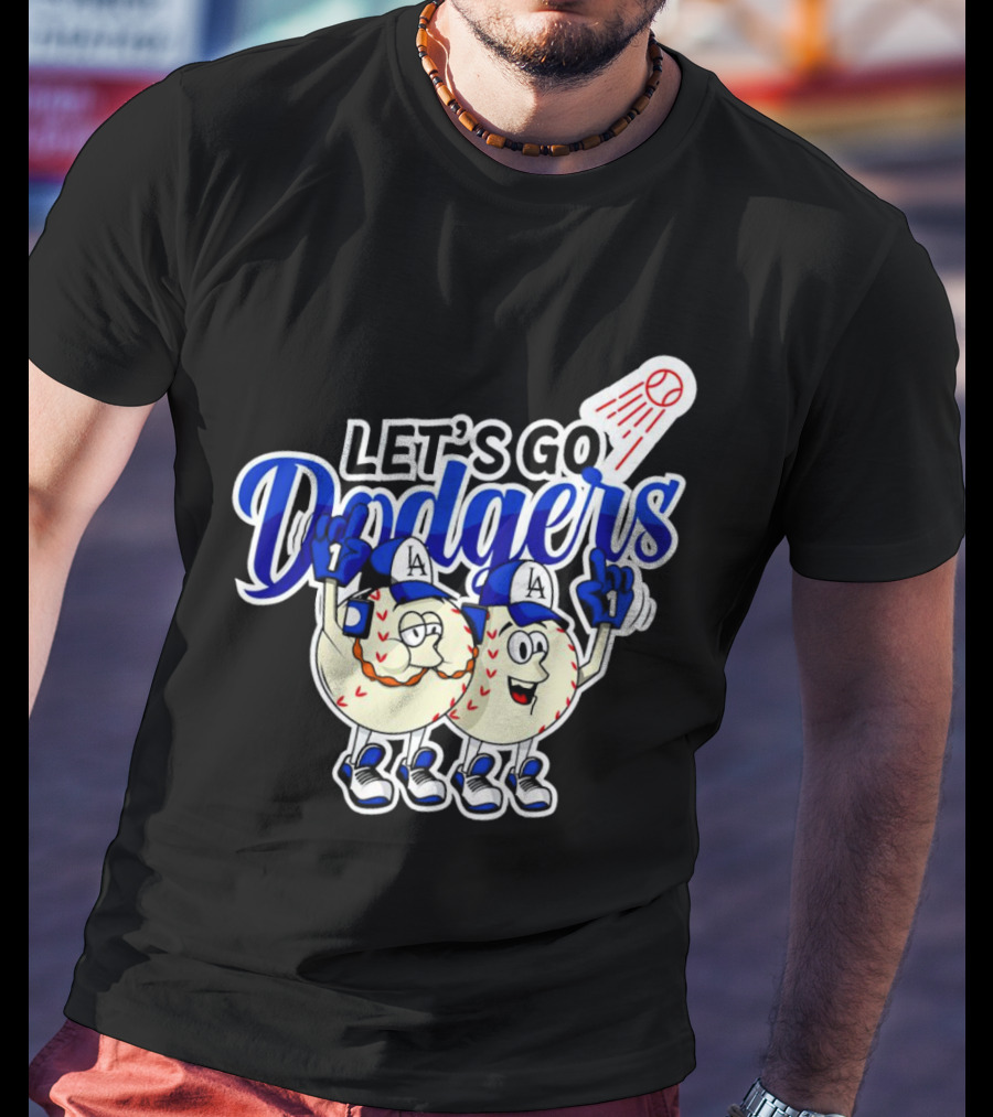 Let's Go Dodgers Baseball With Cartoon Baseballs And Iconic Spotlight T-Shirt