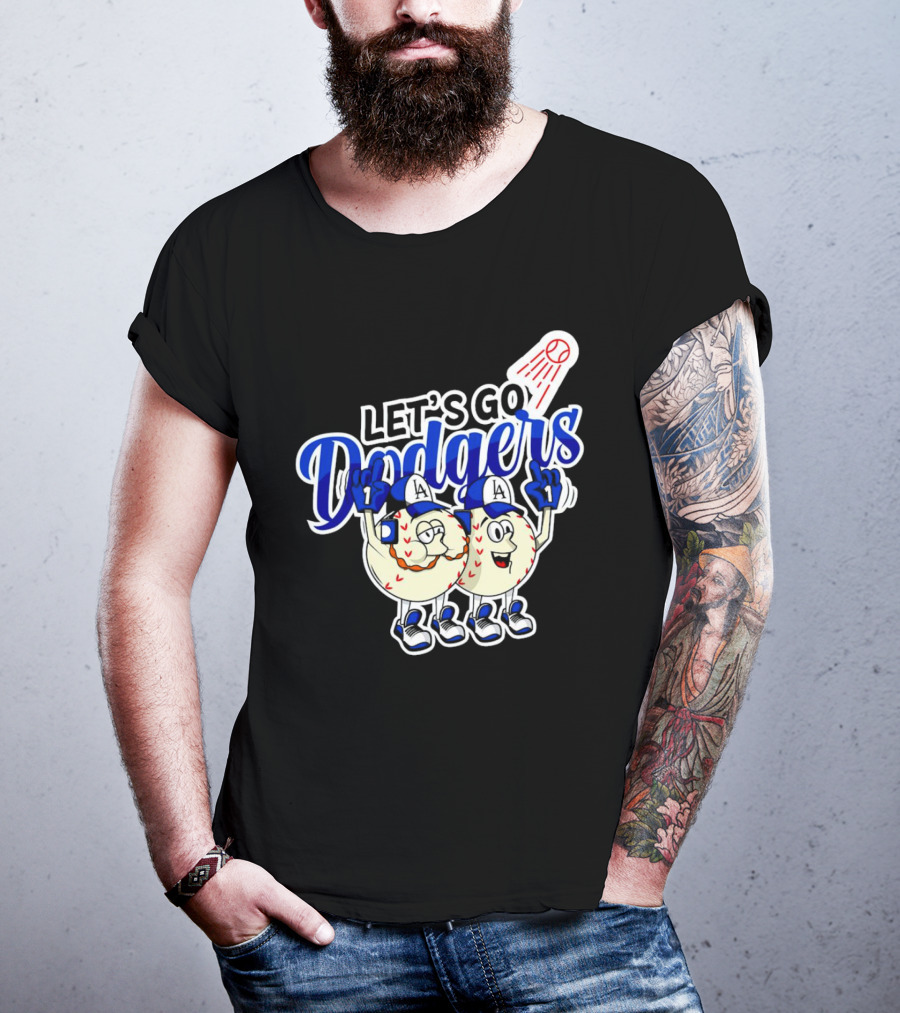 Let's Go Dodgers Baseball With Cartoon Baseballs And Iconic Spotlight T-Shirt