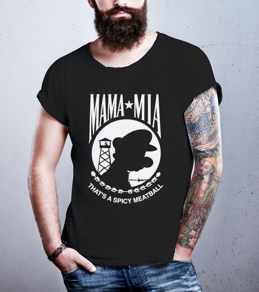 MAMA MIA THAT'S A SPICY MEATBALL Mario Silhouette Prison Tower T-Shirt