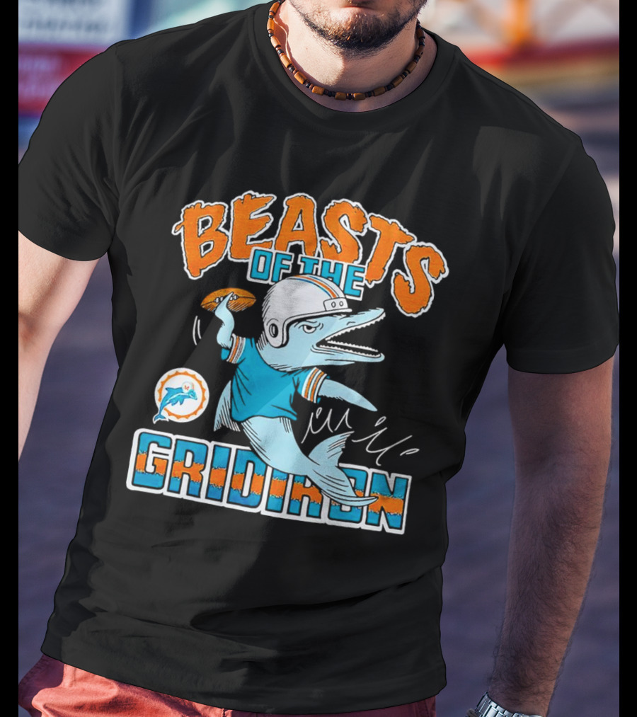 Miami Dolphins Beasts Of The Gridiron Football Dolphin Throwing Pass T-Shirt
