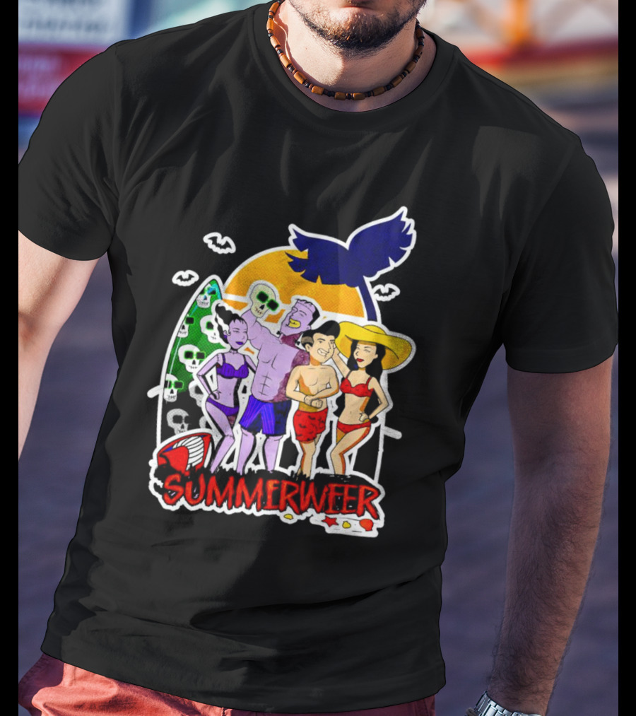 SUMMERWEEN Halloween Beach Party With Monsters And Skulls T-Shirt