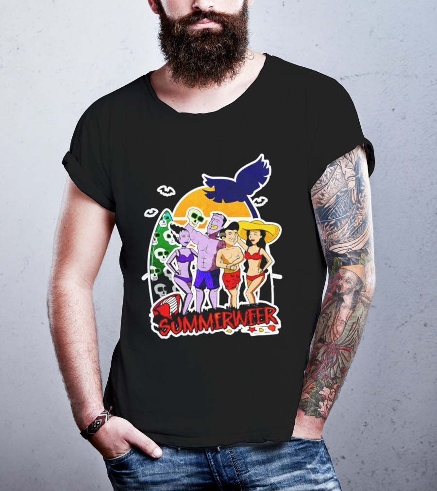 SUMMERWEEN Halloween Beach Party With Monsters And Skulls T-Shirt