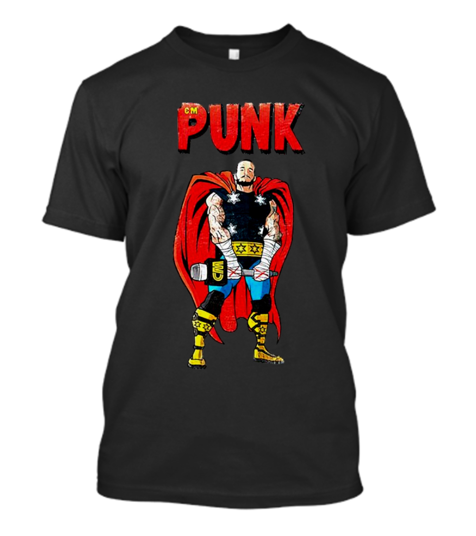 CM Punk Superhero Cape And Thunder Hammer Pose T-Shirt