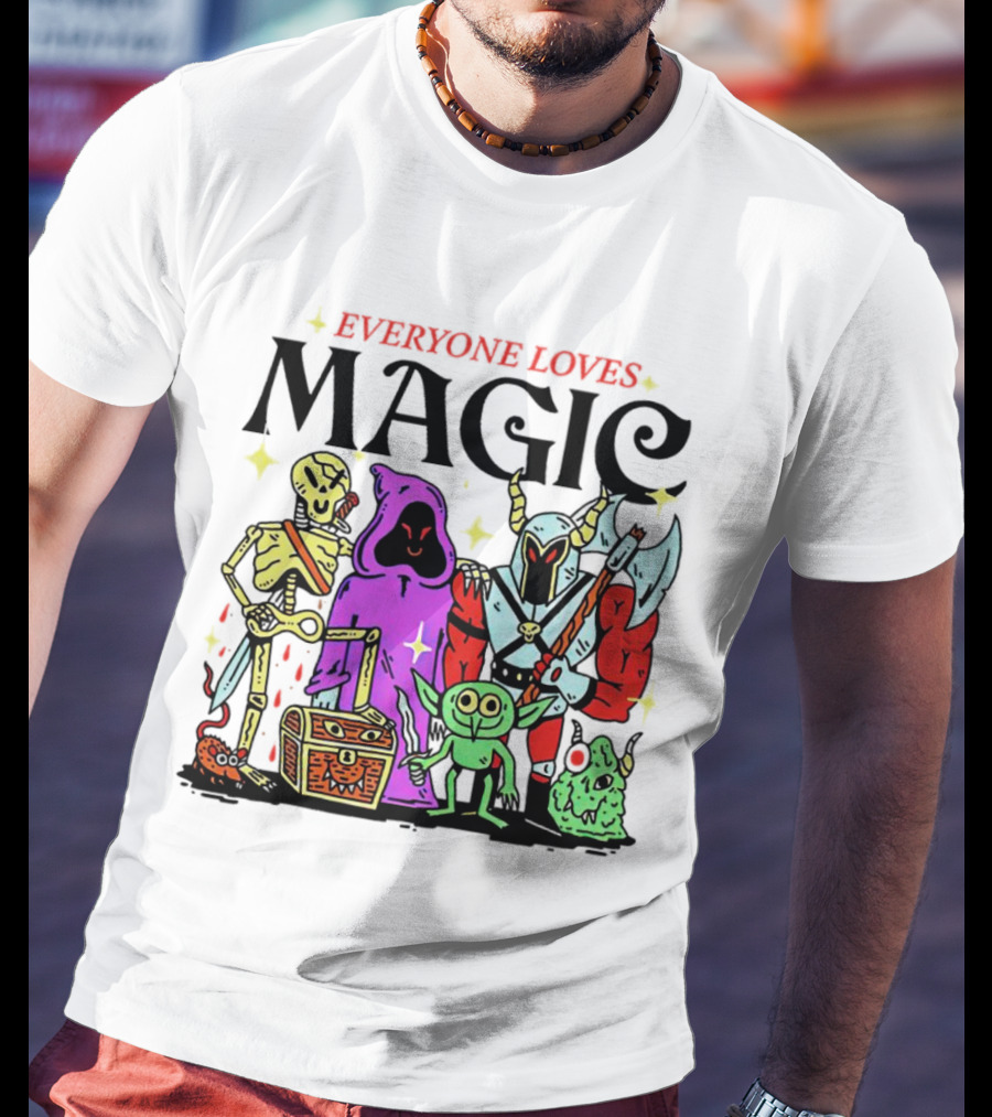 Everyone Loves Magic Skeleton Goblin Knight Chest Stars Sword T-Shirt