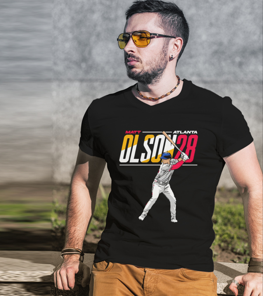 Matt Olson Atlanta Olson 28 Cartoon Vintage Baseball Batter T-Shirt
