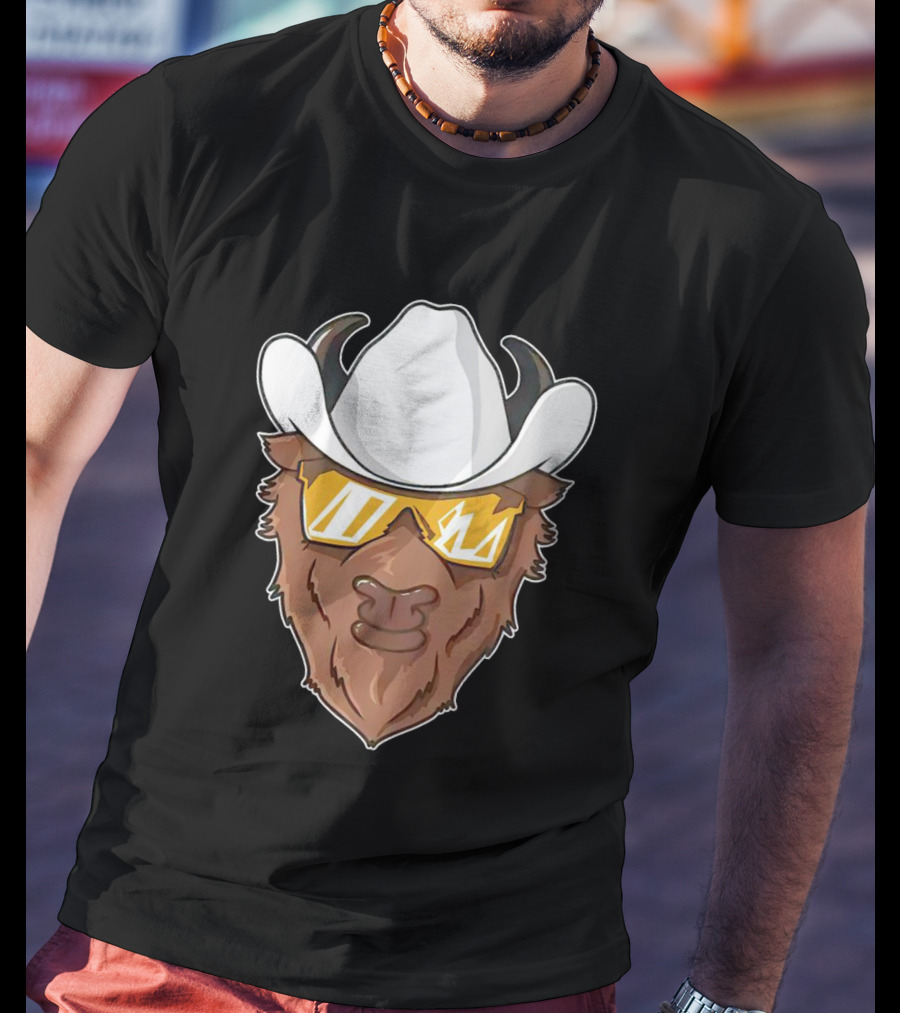 Cartoon Buffalo Wearing Cowboy Hats And Sunglasses T-Shirt