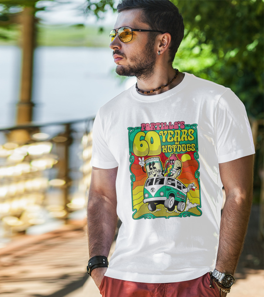 Portillo’s 60 Years Of Hotdogs Relish Relish Road Trip Cartoon Van Adventure T-Shirt
