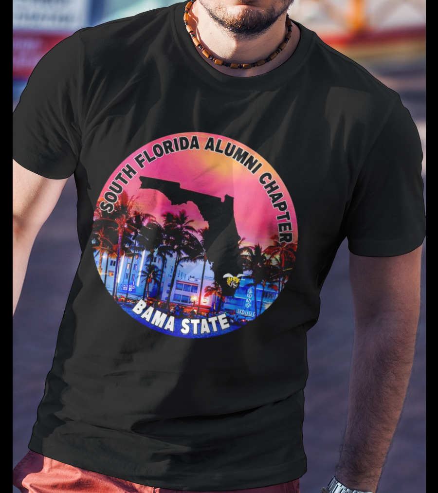 South Florida Alumni Chapter Bama State Florida Map And Palm Trees T-Shirt
