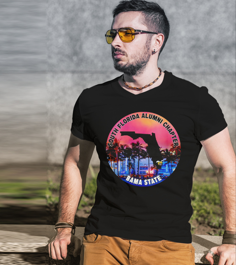 South Florida Alumni Chapter Bama State Florida Map And Palm Trees T-Shirt