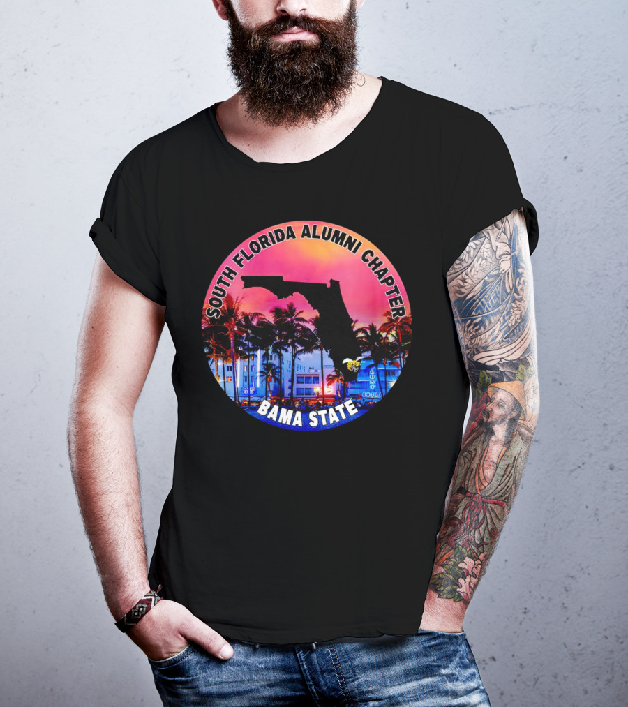 South Florida Alumni Chapter Bama State Florida Map And Palm Trees T-Shirt