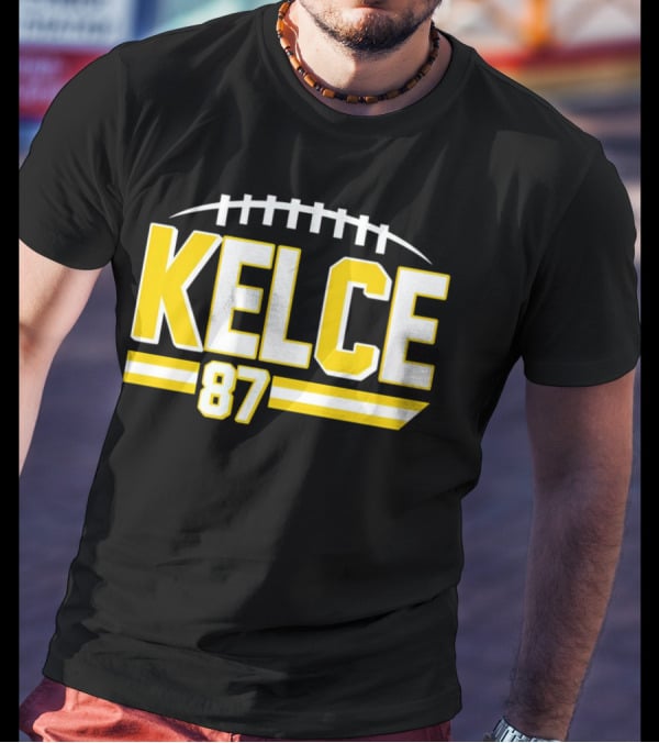 Kelce 87 Chiefs Football Team Icon Yellow Graphics T-Shirt