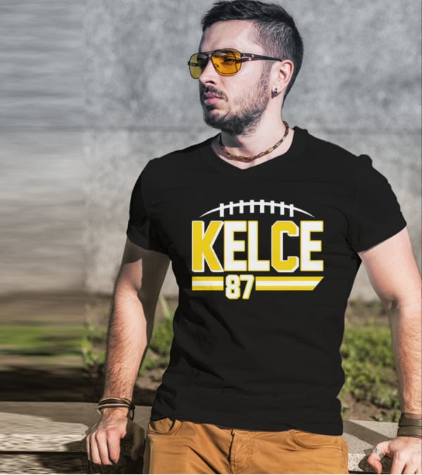 Kelce 87 Chiefs Football Team Icon Yellow Graphics T-Shirt