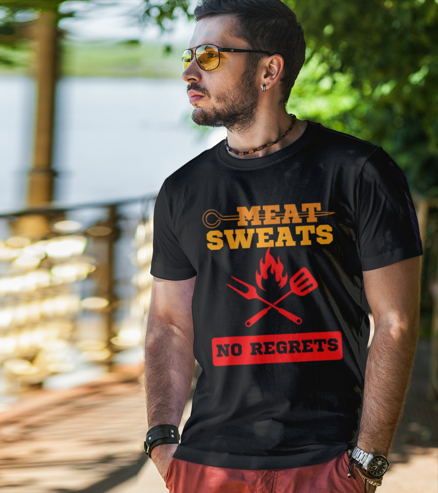Meat Sweats No Regrets Bbq Flame Fork Spatula T-Shirt