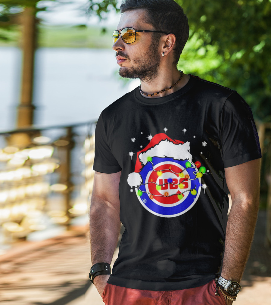 Chicago Cubs Santa Hat Christmas Lights T-Shirt