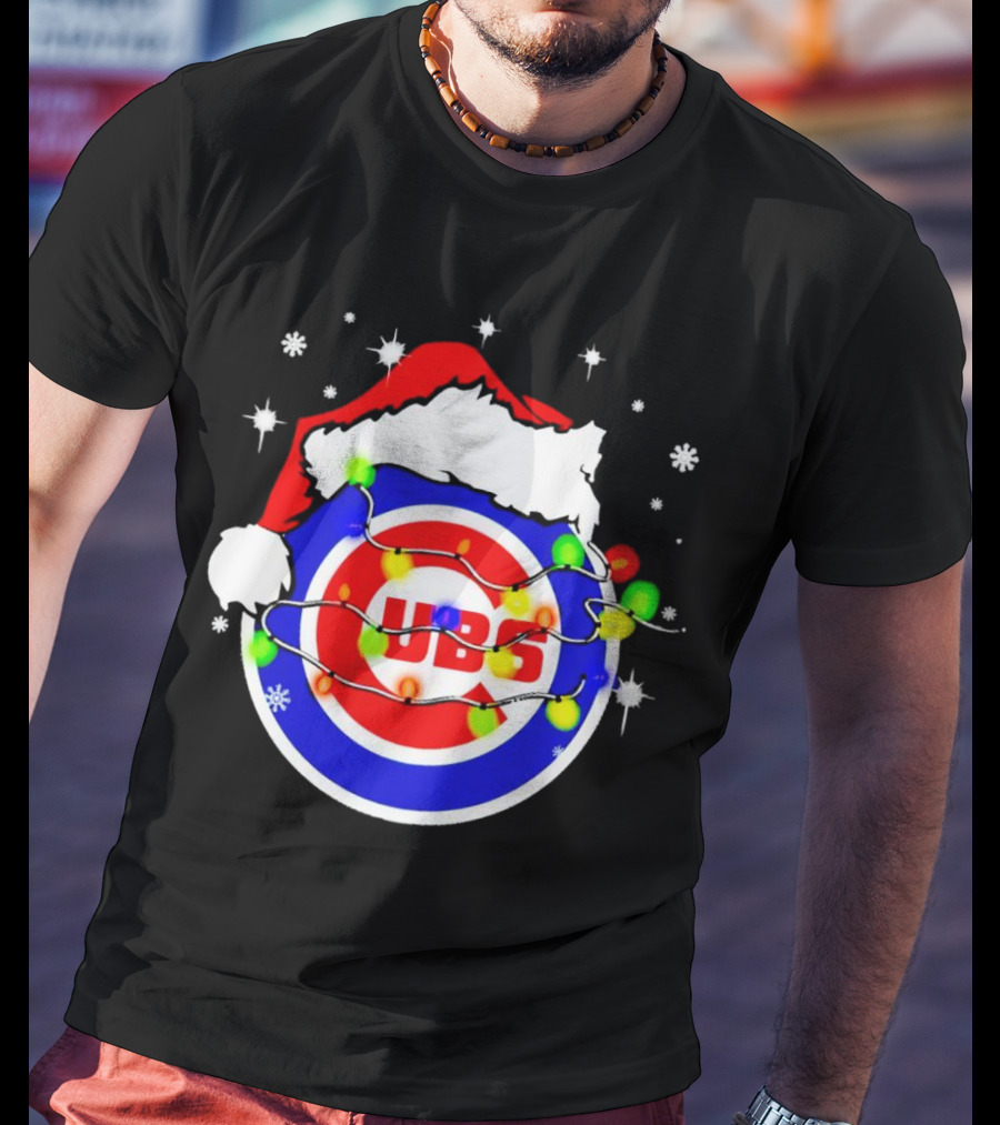 Chicago Cubs Santa Hat Christmas Lights T-Shirt