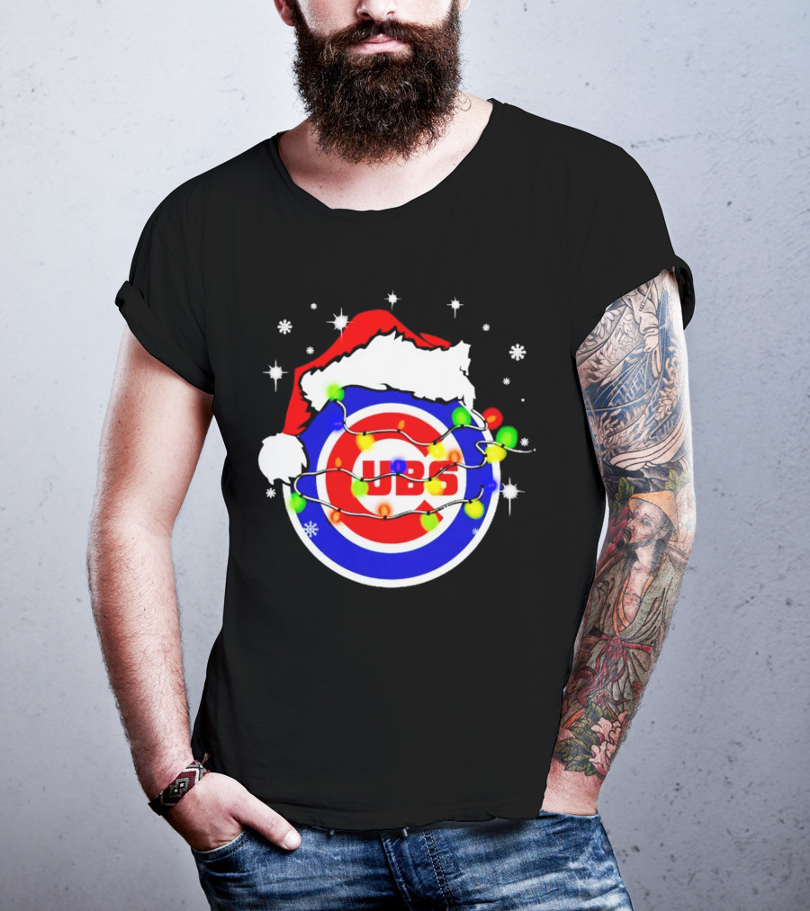 Chicago Cubs Santa Hat Christmas Lights T-Shirt