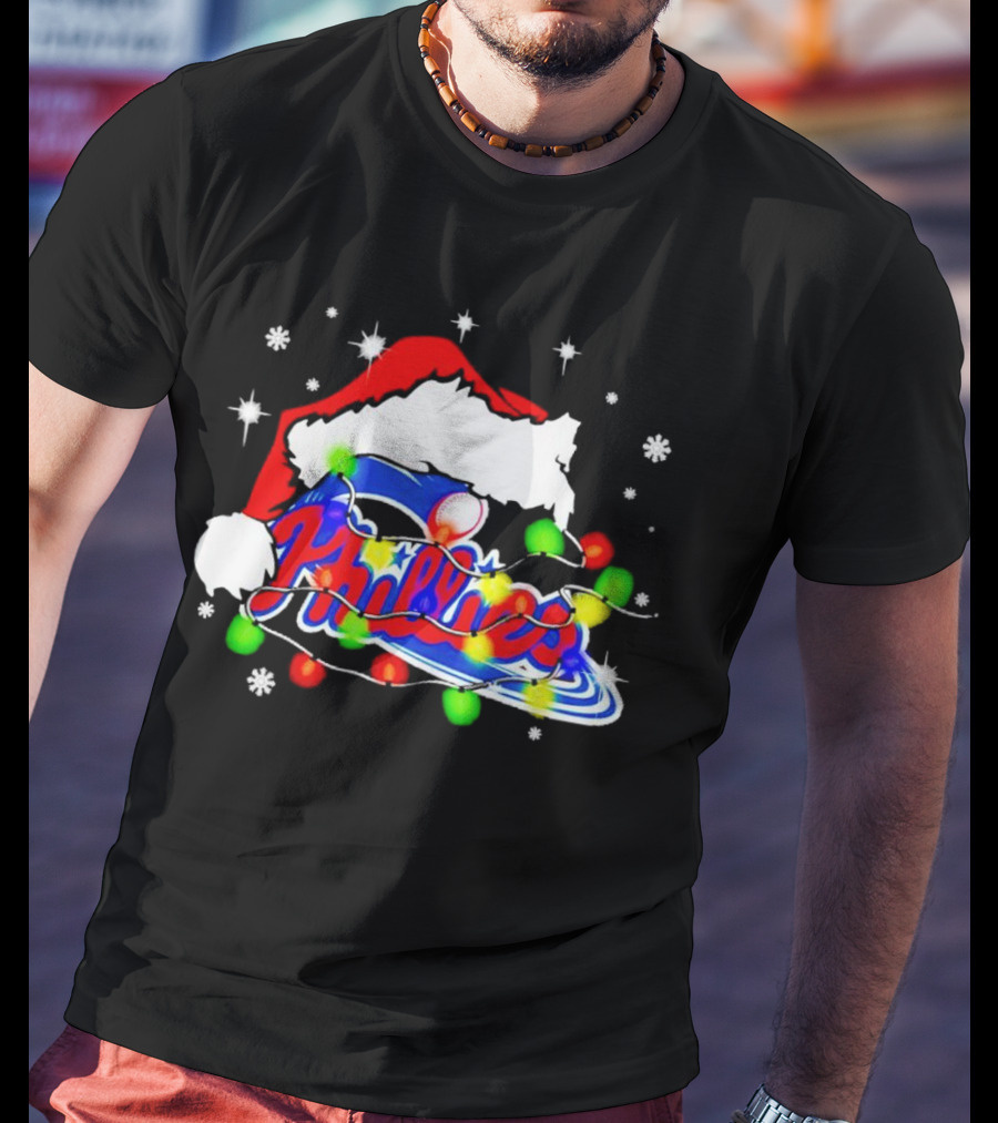 Santa Hat Philadelphia Phillies Christmas Lights T-Shirt