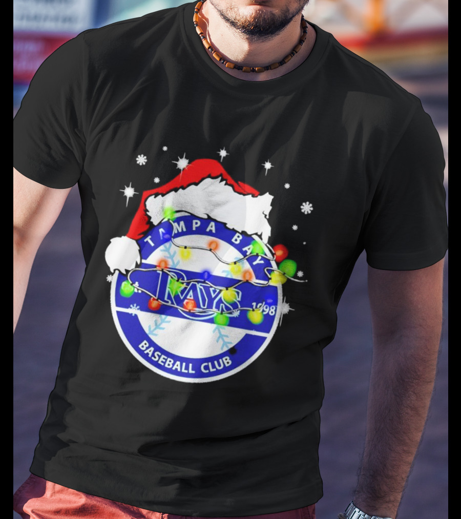 Tampa Bay Rays Baseball Club Santa Hat Christmas Lights T-Shirt