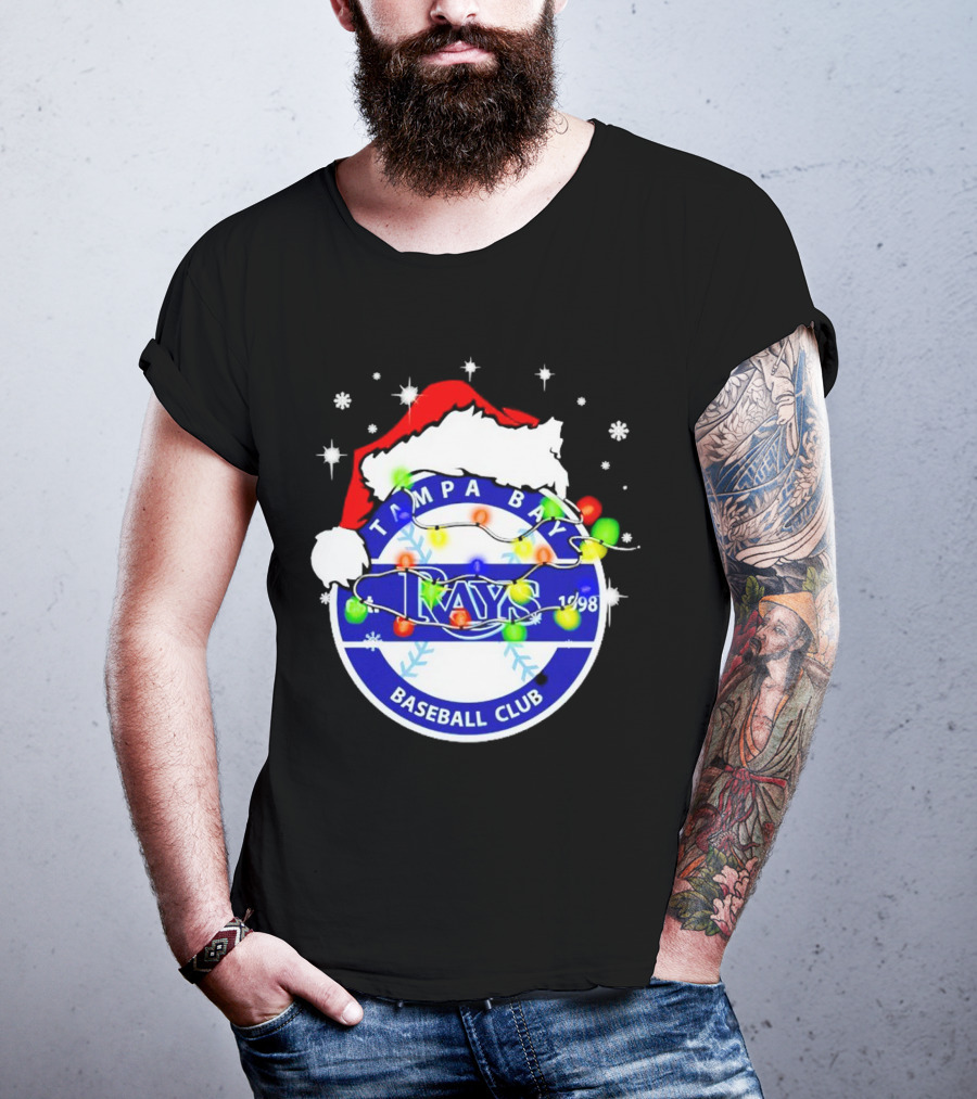 Tampa Bay Rays Baseball Club Santa Hat Christmas Lights T-Shirt