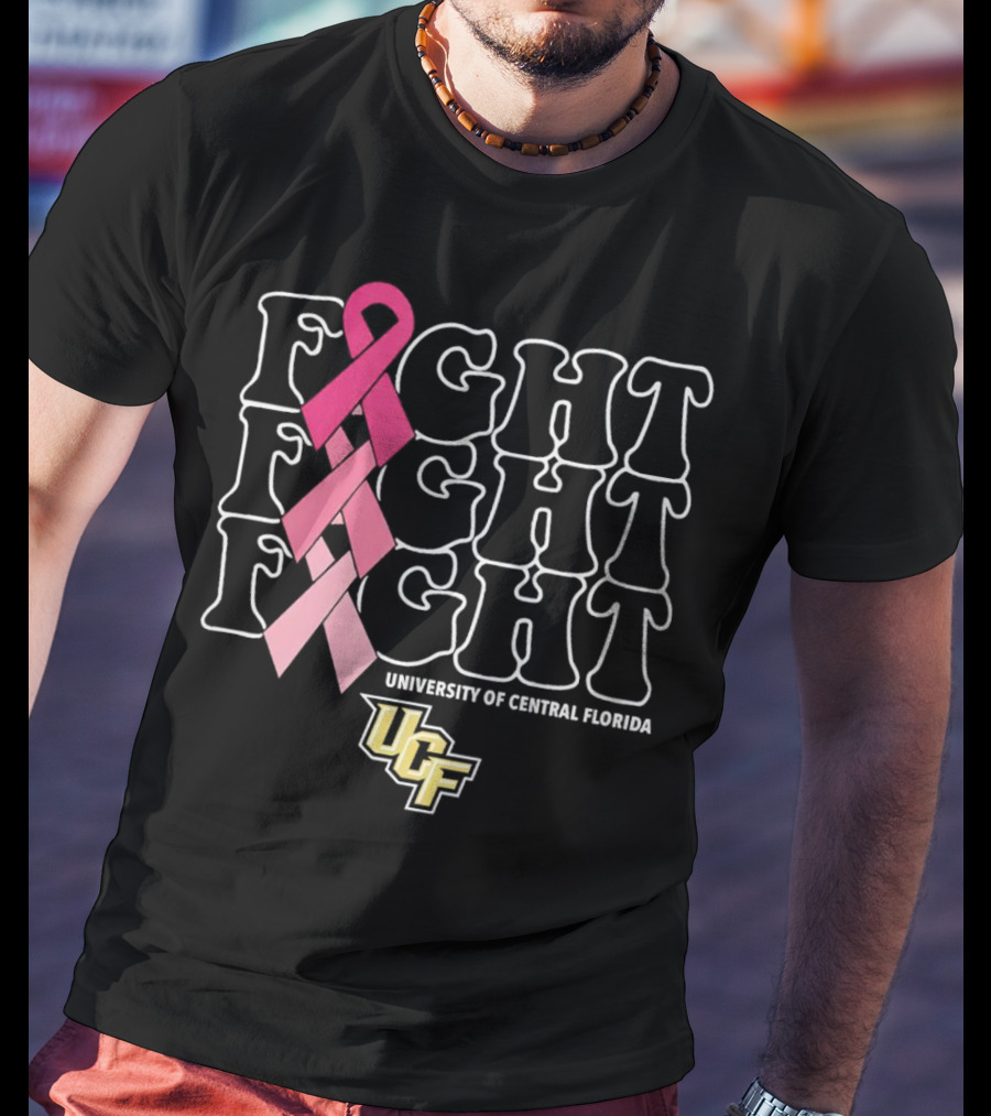 UCF University Of Central Florida Fight Fight Fight Breast Cancer Pink T-Shirt