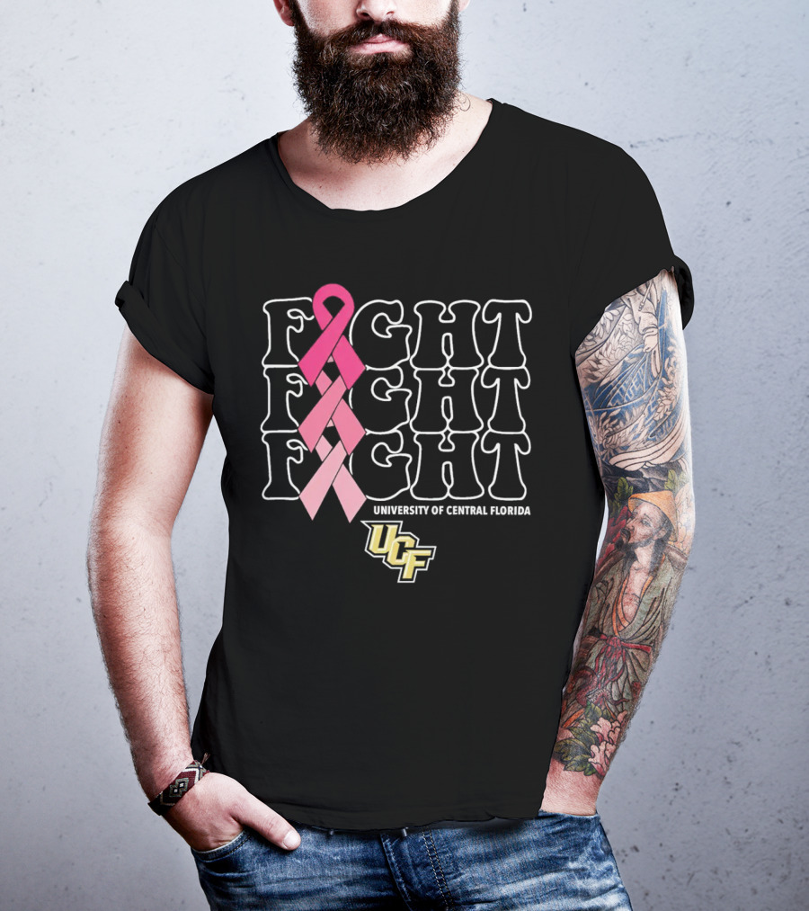 UCF University Of Central Florida Fight Fight Fight Breast Cancer Pink T-Shirt