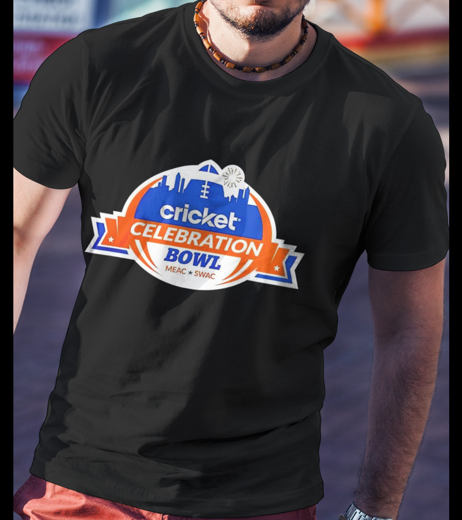Cricket Celebration Bowl MEAC SWAC Logo With City Skyline And Football Field Symbols T-Shirt
