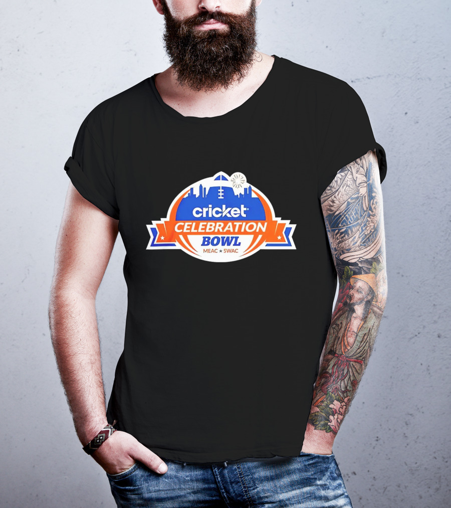 Cricket Celebration Bowl MEAC SWAC Logo With City Skyline And Football Field Symbols T-Shirt