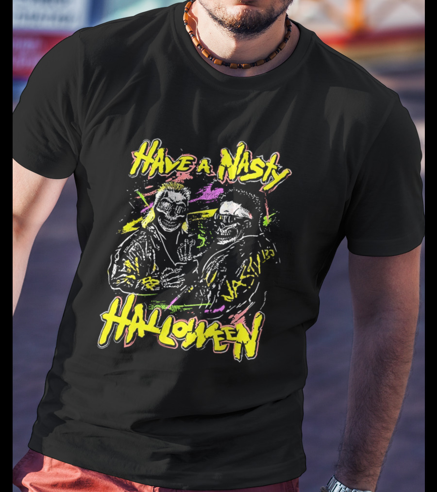 Have A Nasty Halloween Skeleton Warriors Vibrant Neon T-Shirt