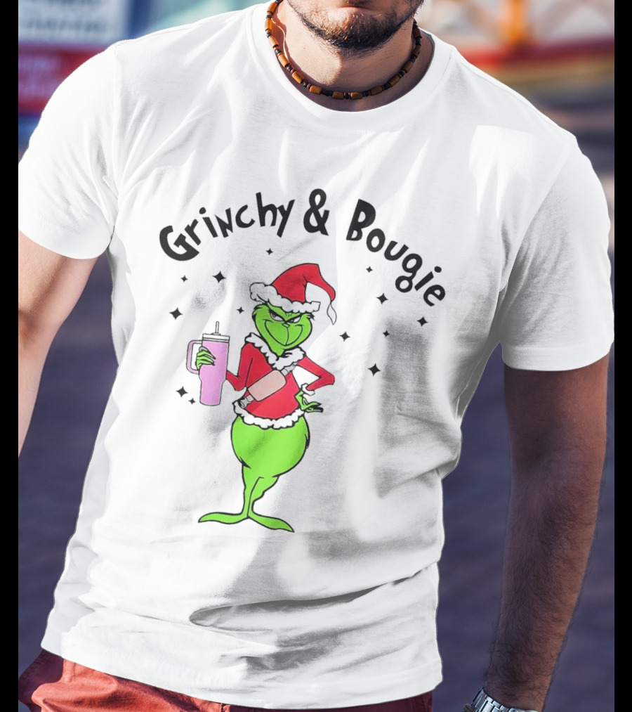 Grinchy And Bougie Santa With Pink Tumbler T-Shirt