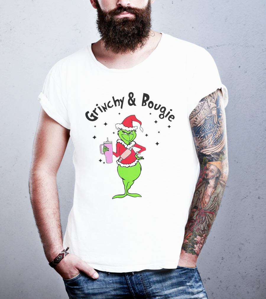 Grinchy And Bougie Santa With Pink Tumbler T-Shirt