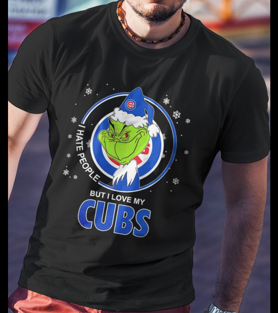 Christmas Grinch Santa I Hate People But I Love My Cubs T-Shirt