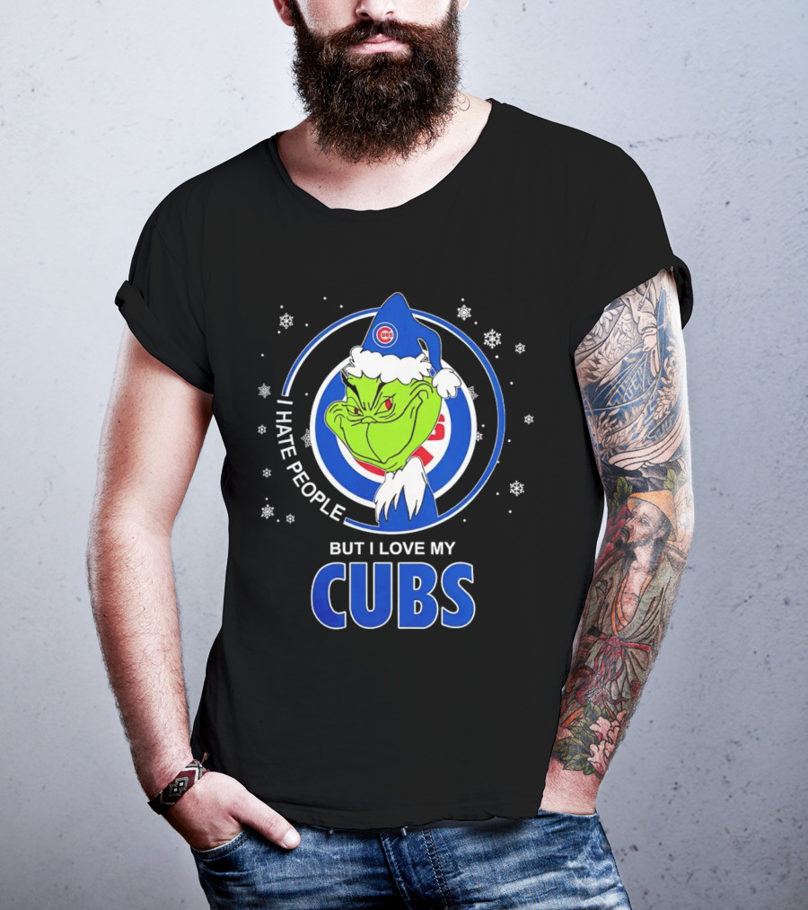 Christmas Grinch Santa I Hate People But I Love My Cubs T-Shirt