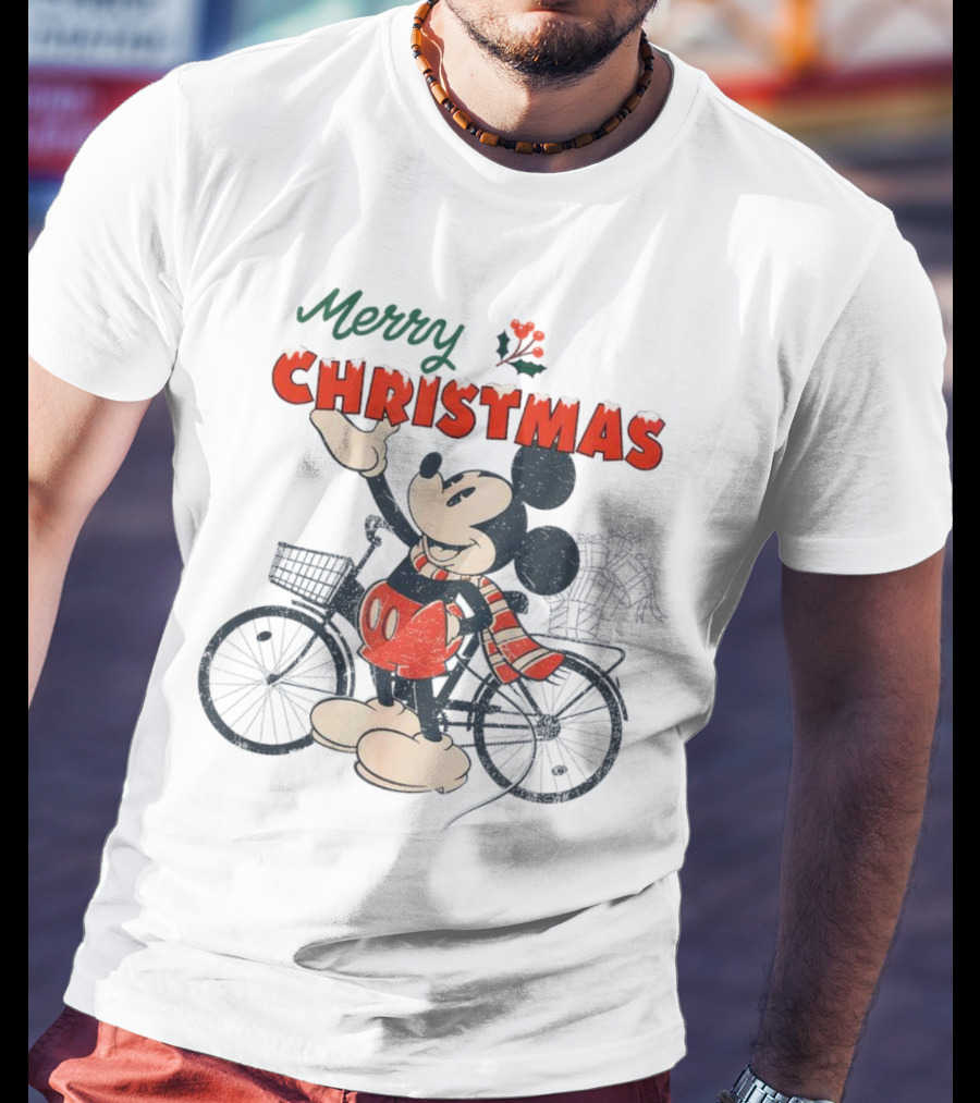 Mickey Mouse Merry Christmas Bicycle Holiday Cheer T-Shirt
