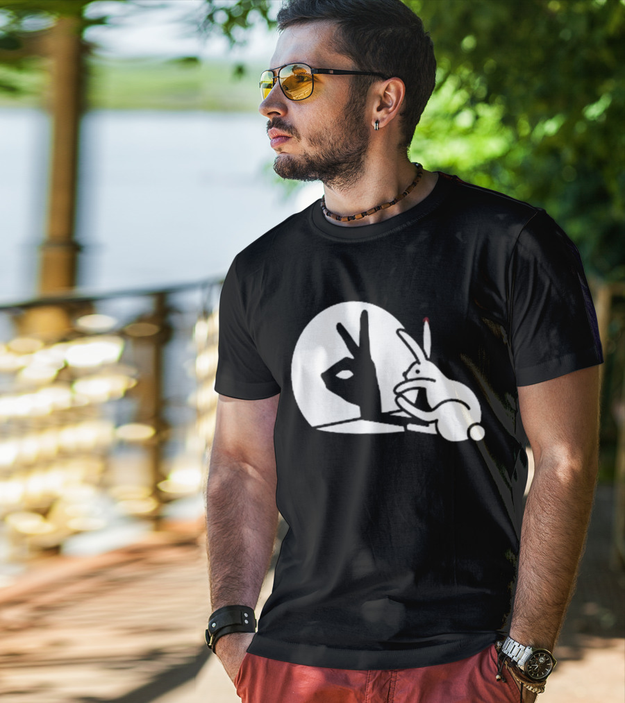 Rabbit Hand Shadow Peace Gesture Optical Illusion T-Shirt