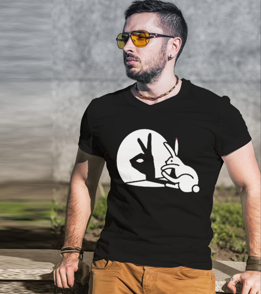 Rabbit Hand Shadow Peace Gesture Optical Illusion T-Shirt