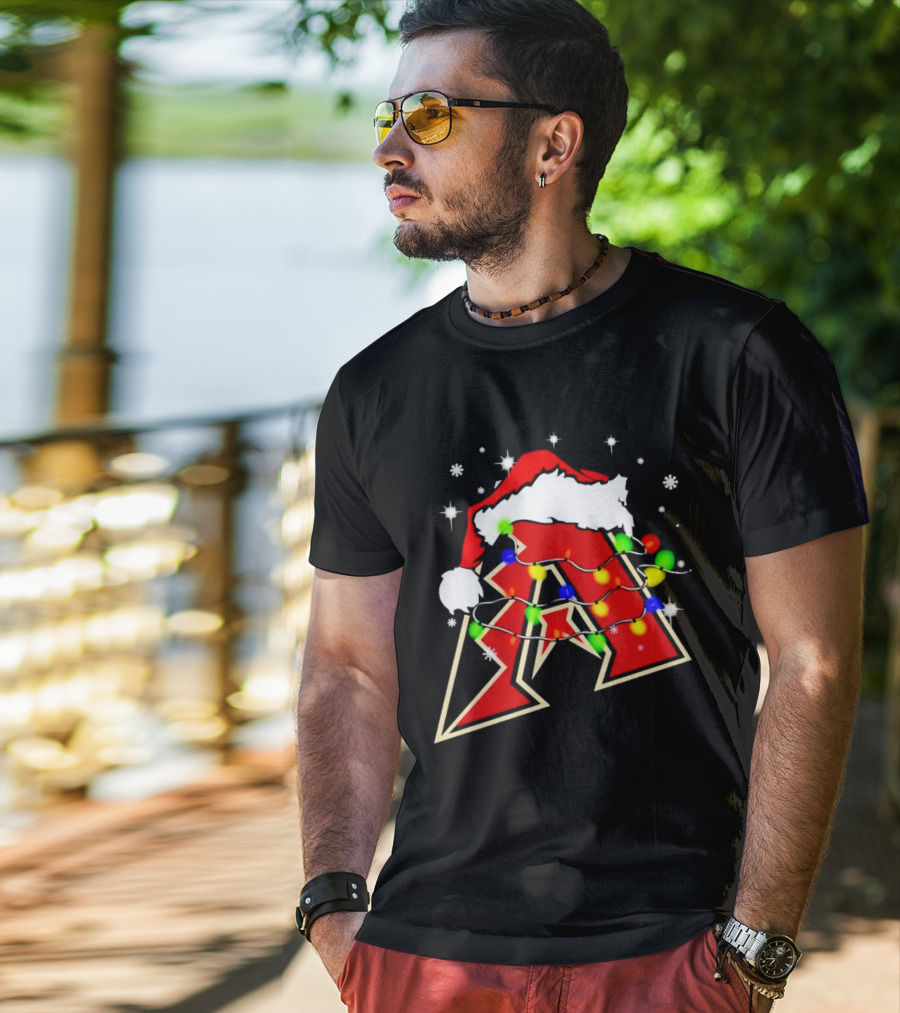 Santa Hat Arizona Diamondbacks Christmas Lights T-Shirt