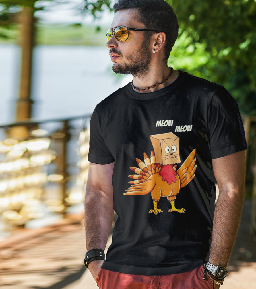 Meow Meow Turkey Cat Thanksgiving T-Shirt