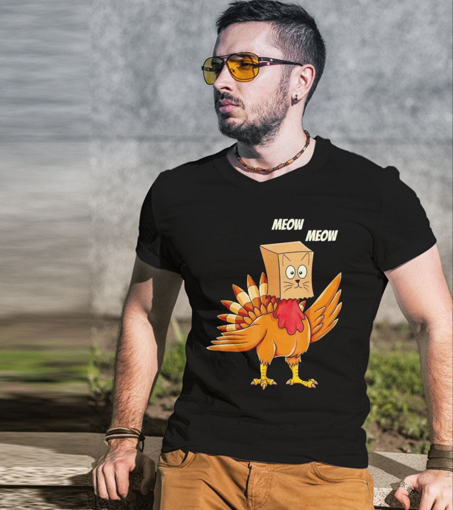 Meow Meow Turkey Cat Thanksgiving T-Shirt
