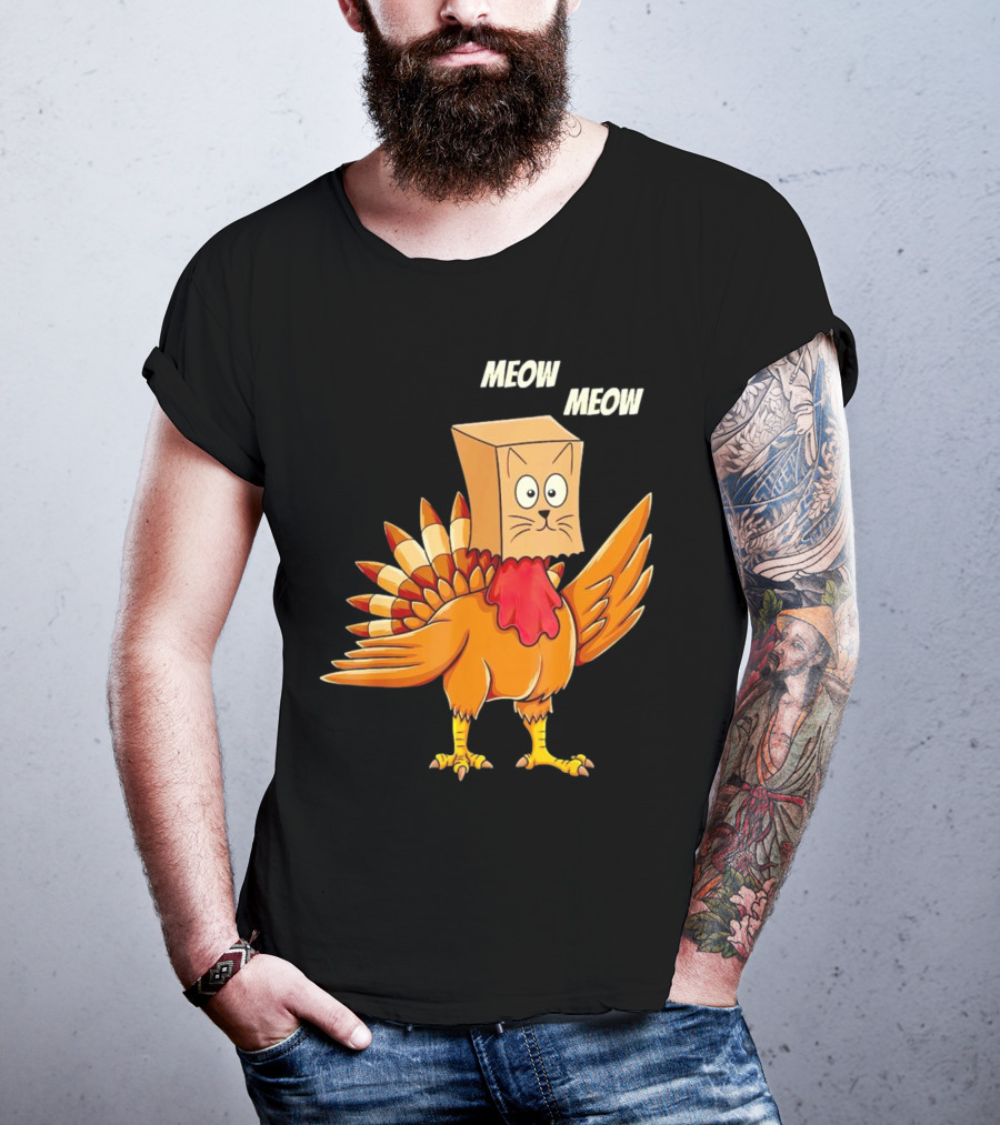 Meow Meow Turkey Cat Thanksgiving T-Shirt