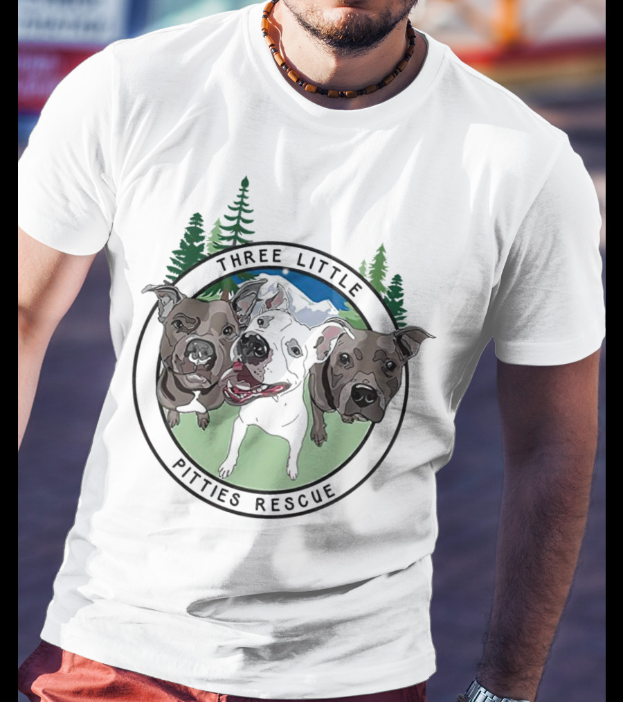 Three Little Pitties Rescue Forest Trio Dogs T-Shirt